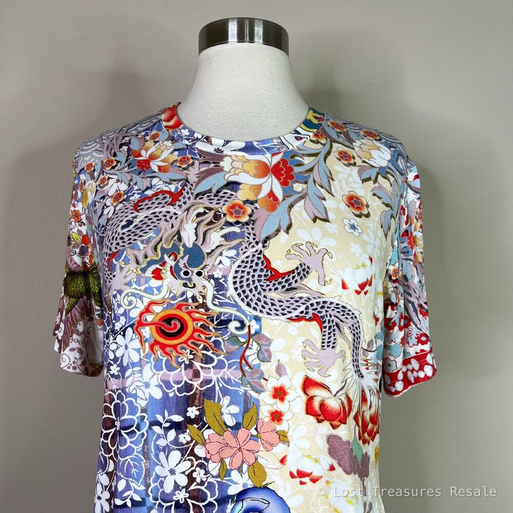Johnny Was | Dragon Floral Mixed Print Short Sleeve Jersey Tee Multicolor Top XS - Picture 3 of 9